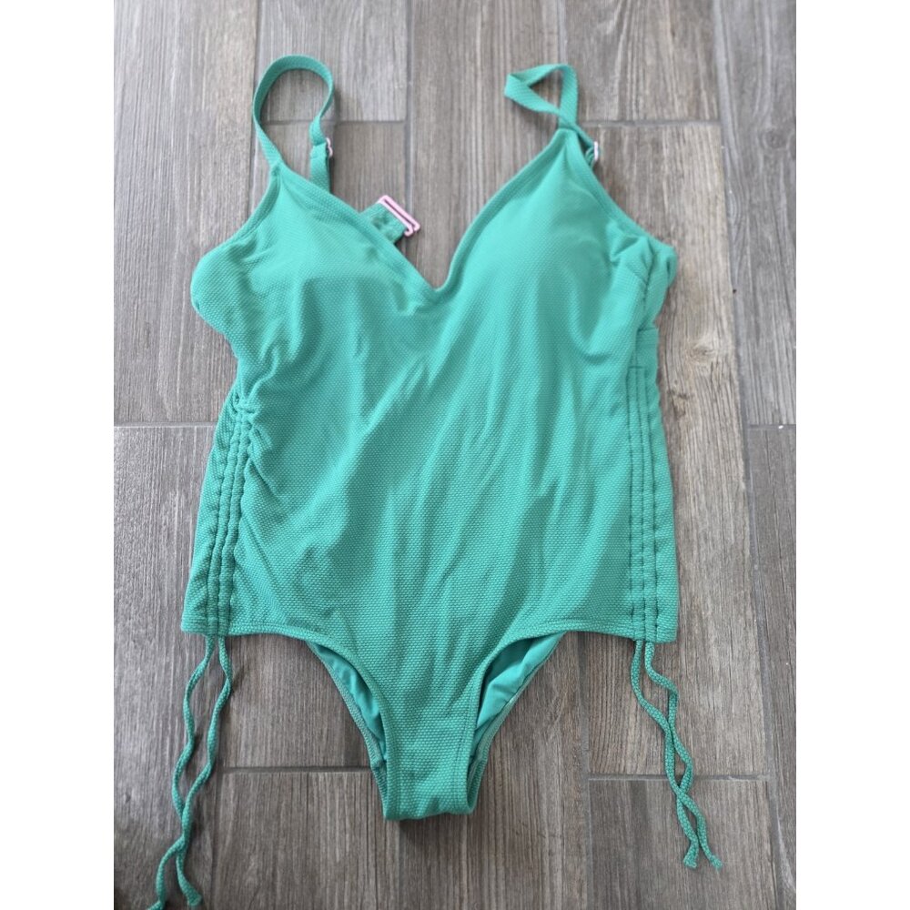 Stoney Clover LN Deep V-Neck Textured One Piece Swimsuit Womens Size 14W Green